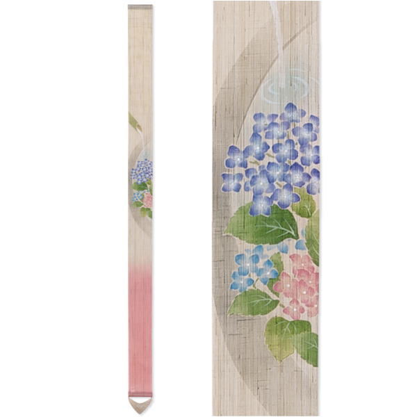 【京都洛柿庵】 細タペストリー 初夏の飾り 手描き 細タペ 紫陽花手水 かわいい オシャレ上級 細い 長い