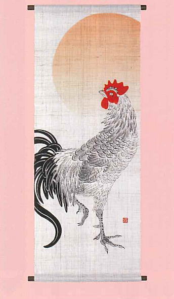 【京都洛柿庵】手染め手描き干支タペストリー　旭の鶏