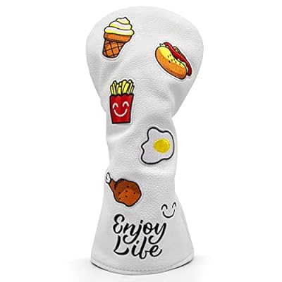 ゴルフクラブヘッドカバー ウッドカバー ドライバー フェアウェイウッド ユーティリティ ハイブリッド用ヘッドカバー 番号タグ付き ゴルフヘッドカバー PUレザー製 おしゃれ ハンバーガー刺繍 ホワイト (ドライバーカバー 1枚)