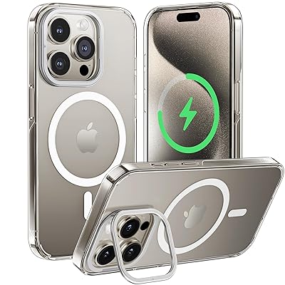 【かつて無い利便性】 iPhone 15 Pro Max 用 ケース クリア 黄変防止 Magsafe対応 耐衝撃 MIL規格 滑り止め スタンド機能 リング付き ストラップホール付き ワイヤレス充電 アイホン 15 プロマックス カバー スマホケー