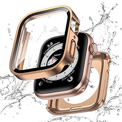 【フルカバー保護】 アップルウォッチ 防水 カバー Apple Watch SE Series 9 8 7 対応 45mm ケース 2 in 1 前後の保護 二重構造 耐衝撃 iWatch 一体型 ケース 45mm ローズゴールド