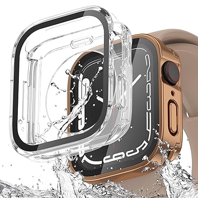 【2個セット】 アップルウォッチ 防水 カバー 45mm 対応 Apple Watch シリーズ 9 8 7 一体型 フルカバー保護 ケース 装着簡単 耐衝撃 iWatch 45 mm, ローズゴールド と クリア