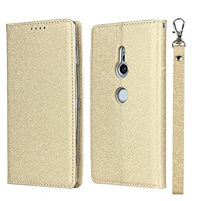 ソニー Xperia XZ2 SO-03K SOV37 5.7インチ ケース 手帳型 カバー case エクスペリア xz2 手帳ケース PUレザー製 ストラップ付き ベルトなし スタンド カード収納 マグネット 耐衝撃 滑り止め 5色 ゴールド