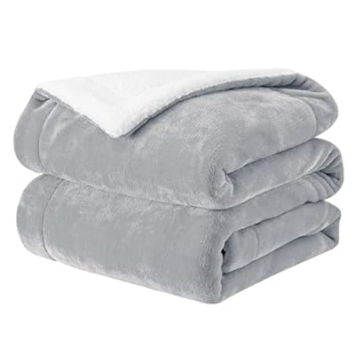 SE 毛布 ダブル 冬用 厚手 二枚合わせ ブランケット ふわふわ あったか 吸湿発熱 マイクロファイバー フランネルXシープボア 静電気防止 洗える 180X200cm グレー