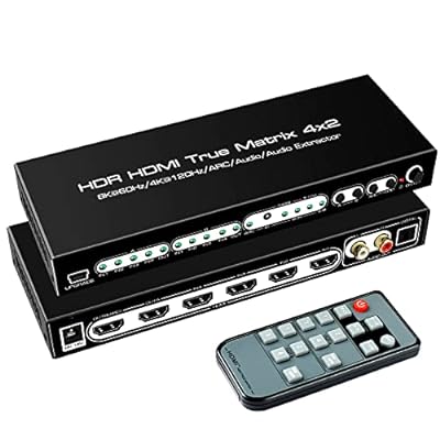 【2023安定版】avedio links 8K HDMIマトリックス 4入力2出力 HDMI 2.1 4K@120Hz切替器 音声分離器 (光デジタル・L/Rオーディオ分離) ARC付きHDR10 HDCP2.3 ドルビー・ビジョン・アトモス リモコン操作可能ブランドavedio links色8K HDMIマトリックスモデル1商品説明8K HDMI 4入力2出力マトリックス: 弊社のHDMI Matrix4X2は、4台のHDMIデバイスを2台のHDMI対応モニタまたはプロジェクタに簡単に切り替えまたは分割できます。 入力対応:パソコン、PS5、PS4pro、Xbox、Xboxone、NintendoSwitch、HDプレーヤー、FireTV、AppleTVなど　出力対応:プロジェクタ、HDTV、PCモニターやゲーミングモニターなど。ホームシアター、オフィス、学校、会議室、ショッピングモール、ホテル、博物館などで幅広くご利用いただけます。超高解像度8K@60Hz: HDMIマトリクスは最新のチップによりHDMI2.1バージョンを使用し、8K60Hz、8K30Hz、4K120Hz、1080P240Hz/144Hz、720Pなどをサポートします。 最大48Gbpsの高速伝送レート、VRR、HDCP2.3、HDR10、Dolbyビジョンをサポートします。 鮮明でリアルな画像で、スムーズで応答性に優れたゲームプレイを実現します。ゲームマニア用4K@120Hz: 映画ファンとゲームファンにとって、高いリフレッシュレートこそスムーズな体験の基本です。120Hz のリフレッシュレートにより、テレビの画面がより滑らかでシャープになり、吐き気のする動作ボケが発生することがありません。Xbox One X および PS5が好きな人たちに推奨します。オーディオ抽出機、EDID、ARC: このHDMI 音声分離器 4K 120Hzは、RCAオーディオ出力とSPDIFオーディオ出力を同時にサポートしています。 LPCM2.0/5.1、DTS、DolbyDigital、およびスマートEDID管理もサポートしています。 自動イコライズおよび増幅機能を内蔵し、ビデオ/オーディオ品質を損なうことなく最適な伝送を実現します。 また、ARC機能にも対応していますので、家の音響を最大限に発揮し、迫力あるサウンドを楽しんでます。長い使用寿命:上質な原料で作られ、耐久性と堅牢性に優れています。HDMI 8Kマトリックスは、効率的な冷却システムを内蔵し、ファンの騒音を70%低減することで、驚きの視聴体験を実現します。プラグアンドプレイ:6~12Vの電源装置を接続し、HDMI マトリクス4K 120Hzを介してHDMIデバイスを接続するだけで、スイッチボタンを押すだけで1秒以内に信号が交換され、LEDライトによってアクティブなポートが示されます。 また、製品の「A」ボタンを押してAの入力ソースとBの入力ソースを切り替えたり、リモコンで入力ソースを選択したりすることもできます。解決策：1.音声出力がHDMIのソースと一致しない場合は、AUDIO OUT端子は多重ポートなので、「A-B」ボタンを押すと、OUTAまたはOUTBのオーディオを選択できます。 2.画面が表示されない場合は、AWG 26?3mのHDMI 2.1標準ケーブルをお勧めします。 そして、優先的に8Kテレビを4K@120Hz HDMIマトリックスのOUTBに接続してください。OUTAは分配モードでのみ8K@60Hzまたは4K@120Hzの画面を出力可能です。光端子を使用する必要がある場合は、edidを5.1チャネルに切り替え、入力ソースのオーディオフォーマットをLPCM或はPCMに設定する必要があります。L/Rオーディオポートを使用するには、edidを2.0チャネルに切り替える必要があり、入力ソースのオーディオフォーマットをLPCM或はPCMに設定する必要があります。このL/PCMは音質を損なわず、比較的オリジナルです。使用中に解決できない問題がありましたら、遠慮なくお問い合わせください。デバイスの非互換性問題を解決するためのアップグレードパッケージを提供いたします。HDMI マトリックススイッチ4x2は、4つのHD信号ソースを光ファイバーまたはステレオヘッドホン出力を備えた2つのHDディスプレイ端子に接続できます。 4 つの HDMI デバイスを 2 つの HDMI 対応モニターやプロジェクターに簡単に切り替えたり分割したりすることができます。 また、どんな出力ポートも光ファイバーやステレオヘッドフォンで独立したオーディオ出力を実現できます。 2つのHDMIオーディオ出力、3.5mmイヤホンジャックと光学出力を同時にサポート。4入力2出力HDMIマトリクススイッチャー 【音声出力搭載】光デジタル出力2系統と3.5mmオーディオ出力2系統が搭載のため、HDMI機器からの音声信号を高性能なオーディオシステムから出力することが可能です。高音質のLPCM / DTS / Dolbyにも対応しています。安定な伝送