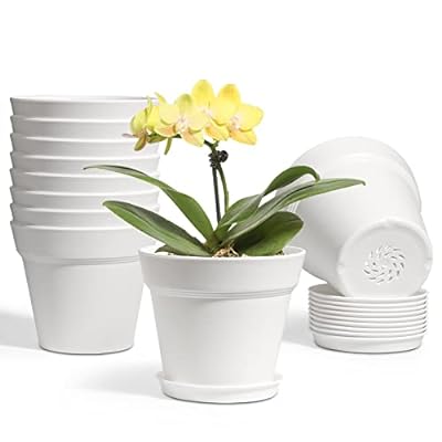 T4U 植木鉢 プラスチック プランター 10点セット 受け皿付き 排水穴付き 4号鉢 現代風 室内 観葉植物鉢 多肉植物鉢 ハーブ鉢 花鉢 白 直径12cmのサムネイル