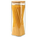 ComSaf パスタケース 2100ml スクエア パスタ保存容器 ガラスキャニスター 密閉 パスタ入れ 保存瓶 密封瓶 食品貯蔵容器 竹蓋付き 小麦粉 穀物 ...