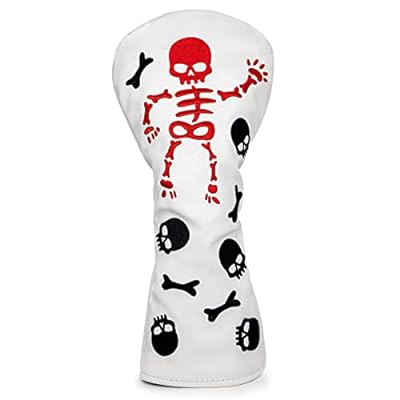 ゴルフクラブヘッドカバー ウッドカバー ドライバー フェアウェイウッド ユーティリティ ハイブリッド用ヘッドカバー 番号タグ付き ゴルフヘッドカバー PUレザー製 おしゃれ カラフル頭蓋骨刺繍 レッド (ウッドカバー 1枚-white)