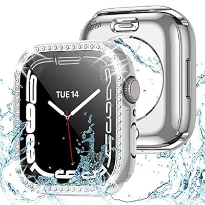 アップルウォッチ 保護 カバー 41mm 薄型 防水 強化ガラス Apple Watch 一体型 二重構造 ケース Series 9 8 7 クリスタルダイヤ付き レディース iWatch ケース PC環保素材 (シルバー 41mm)