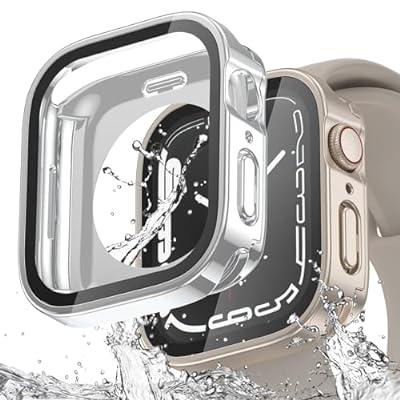 【2個セット】 アップルウォッチ 防水 カバー 44mm 対応 Apple Watch シリーズ 6 5 4 SE 一体型 フルカバー保護 ケース 装着簡単 耐衝撃 iWatch 44 mm, シルバー と スターライト
