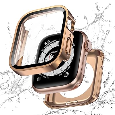 【フルカバー保護】 アップルウォッチ 防水 カバー Apple Watch SE Series 9 8 7 対応 41mm ケース 2 in 1 前後の保護 二重構造 耐衝撃 iWatch 一体型 ケース 41mm ローズゴールド