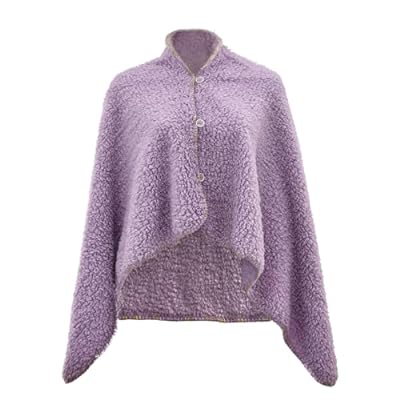 【おしゃれ・吸湿発熱蓄熱】 ひざ掛け 肩掛け 着る毛布 ブランケット 冬 軽量 羊毛のように 冷房対策 4WAY 大判 柔らかい肌触り ボタン付き あったか 通年使用 静電防止 丸洗いOK 抗菌防臭 80×140CM パープル