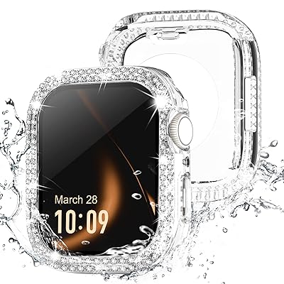 【360度防水設計】 コンパチブル アップルウォッチ カバー キラキラ Apple Watch カバー 防水ケース 40mm ダブルダイヤモンド 保護フィルム付き 一体型 IP68完全防水 iWatch ケース Series 6 5 4 SEに対応
