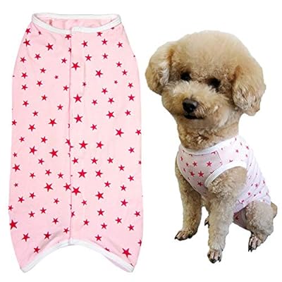 PET 術後服 犬 小型犬 中型犬 服 犬用品 術後ウェア 術後カバー服 エリザベスカラーの代わる 保護服 雄 雌兼用 避妊 離乳 傷口保護 皮膚病 通気 夏用（S、ピンクスター）