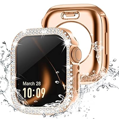 【360度防水設計】 コンパチブル アップルウォッチ カバー キラキラ Apple Watch カバー 防水ケース 40mm ダブルダイヤモンド 保護フィルム付き 一体型 IP68完全防水 iWatch ケース Series 6 5 4 SEに対応