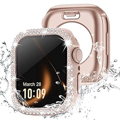 【360度防水設計】 コンパチブル アップルウォッチ カバー キラキラ Apple Watch カバー 防水ケース 40mm ダブルダイヤモンド 保護フィルム付き 一体型 IP68完全防水 iWatch ケース Series 6 5 4 SEに対応