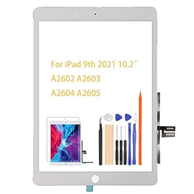 A-MIND For iPad 9 2021 タッチパネル 画面交換修理用, for iPad 第9世代 10.2インチ A2602 A2603 A2604 A2605 タッチスクリーン交換用 統合画面交換修理用キット 無料の修理工具(ホワイト)