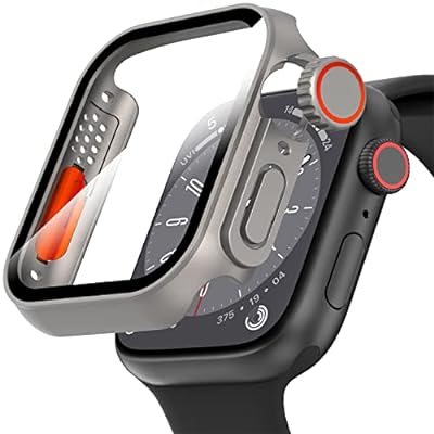 Suoman for Apple Watch 41mmスクリーンプロテクター・ケース、超薄型強化ガラス ユニークなデザイン フルカバレッジ ハードPCケース カバー for iWatch Series 9/8/7 41mm(チタニウムスチール for