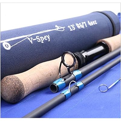 Maxcatch Speyフライロッド4ピース カーボンフライフィッシングロッド メッセ・チューブ持って(Size:7/8/9 wt) (13ft 6/7 wt)