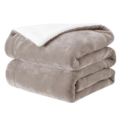 SE 毛布 ダブル 冬用 厚手 二枚合わせ ブランケット ふわふわ あったか 吸湿発熱 マイクロファイバー フランネルXシープボア 静電気防止 洗える 180X200cm グレージュ