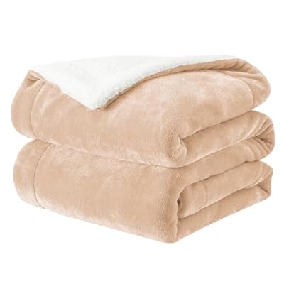SE 毛布 セミダブル 冬用 厚手 二枚合わせ ブランケット ふわふわ あったか 吸湿発熱 マイクロファイバー フランネルXシープボア 静電気防止 洗える 160X200cm ベージュ