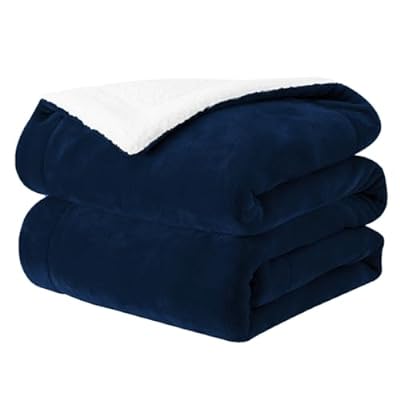 SE 毛布 セミダブル 冬用 厚手 二枚合わせ ブランケット ふわふわ あったか 吸湿発熱 マイクロファイバー フランネルXシープボア 静電気防止 洗える 160X200cm ネイビー