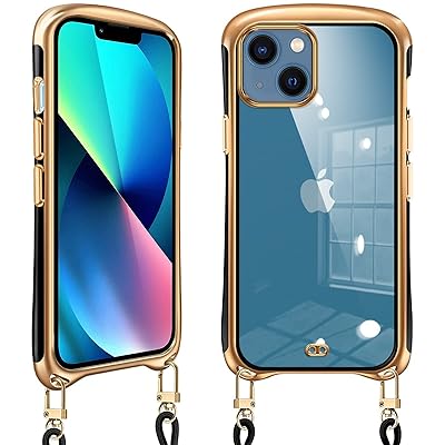 iPhone13 用 ケース ショルダー クリア iPhone 13 スマホケース 耐衝撃 アイフォン13 カバー 肩掛け 首掛け 斜めかけケース 可愛い かわいい 韓国 透明 TPU シリコン メッキ加工 TPUバンパー 長さ調整可能 取り外し可能