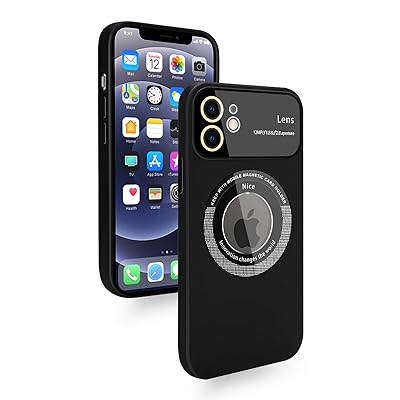 iPhone 12 ケース MagSafe対応 シリコン 耐衝撃 薄型 軽量 アイフォン12 スマホケース 柔軟 マットな質感 レンズ保護 大きなカメラ窓 プロテクター付き 指紋防止 ワイヤレス充電対応（ブラック）