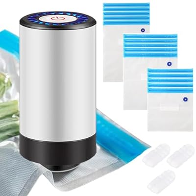 真空パック機 電動 超小型 真空ポンプ フードセーバー 脱気 膨張 両用 真空シーラー 強力吸引力 充電式 乾湿両用 ワンボタンスイッチ 鮮度長持ち食材保存 真空保存 真空バッグ 脱気密封 家庭用 19個セット 電動ポンプ+15枚真空バッグ2種類サイ