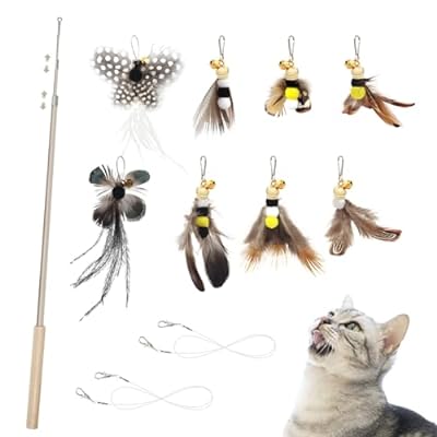 猫 おもちゃ 猫じゃらし ねこ玩具 昆虫 蝶々 大飛ぶ虫 8個 釣り竿付き