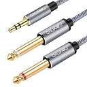 オーディオケーブル 3.5mm to 6.35mm 変換ステレオミニプラグ 2分配 trs ケーブル 3.5mm TRS から2 * 6.35mm TSモノステレオYケーブル オス-オス, スマートフォン PC CDプレーヤー スピーカー アンプ等に