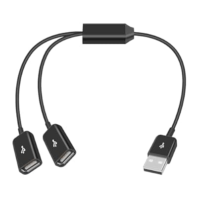 USB2.0 スプリッター Y字型延長ケーブル、2 in 1 USB2.0 Type A 1 オスからデュアルメスの Y スプリッターエクステンションケーブル、内蔵チップを搭載しており、データ同期と充電をサポートしています（30cm）