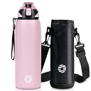 FJbottle 水筒 1リットル 真空断熱 ワンタッチ スポーツボトル 1L 保温 保冷 スポーツ飲料対応 広口 洗いやすい ステンレスボトル 水筒カバー 洗...