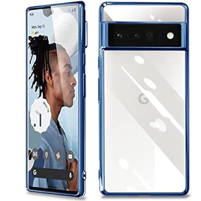 Google pixel 6 pro ケース クリア カバー 透明 耐衝撃 柔軟 黄ばみ防止 薄型 tpu メッキ加工 (ブルー)