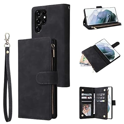Samsung Galaxy S23 Ultra 5G ケース ギャラクシーS23 Ultra 用 ケース 財布型 手帳型 レザー 6枚カード入れ 便利 実用 ファスナー 保護ケース ストラップ付き 落下防止 ベルト式 ポーチ型 軽量 耐汚れ 耐衝撃