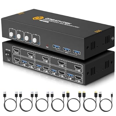 KVMスイッチ HDMI 4ポート USB3.0 KVM デュアルモニター UHD 4K@60Hz解像度 HDMI KVM切替器 4入力2出力 アダプティブEDID ボタン切り替え