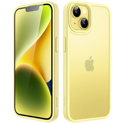 JEDirect マットケース iPhone 14 6.1インチ用 耐衝撃性ミリタリーグレードの落下防止 つや消しの半透明の背面電話カバー 指紋防止 (イエロー)