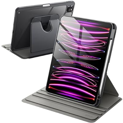 JEDirect 回転ケース iPad Pro 11インチ用 2022/2021(第4/3世代) Pencilホルダー付き 360°回転保護 スタンドカバー クリアバック 自動ウェイク/スリープ (スペースグレイ)