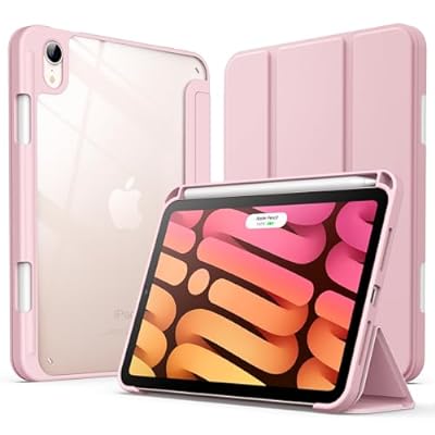 JEDirect iPad mini 6 ケース (8.3インチ、2021モデル) Pencil収納可能 透明バックカバー 薄型 スタンド 衝撃吸収 タブレットカバー オートウェイク/スリープ機能 (ピンク)