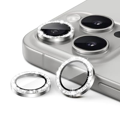 JEDirect iPhone 15 Pro 6.1 インチ/iPhone 15 Pro Max 6.7 インチ用 カメラレンズフィルム キラキラ ピカピカ 個別の9H強化ガラス金属リングカバー HDクリア 3枚セット (ホワイトチタニウム)