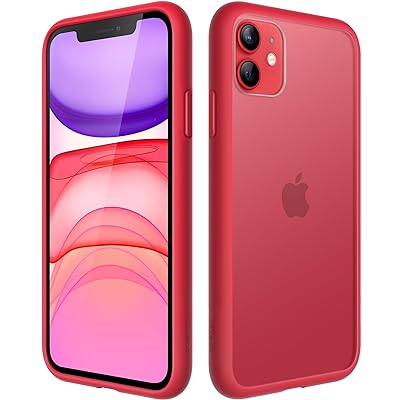 JEDirect マットケース iPhone 11 6.1インチ 耐衝撃性ミリタリーグレードの落下防止 つや消しの半透明の背面電話カバー 指紋防止 (レッド)