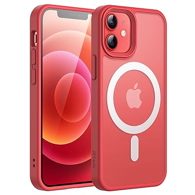 JEDirect iPhone 12 mini 5.4インチ用 マグネット ケース MagSafeに対応 半透明のマット背面 薄型 耐衝撃 カバー (レッド)