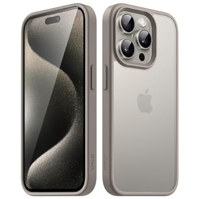 JEDirect マットケース iPhone15ProMax 6.7インチ用 (15 Pro Max) 耐衝撃性ミリタリーグレードの落下防止 つや消しの半透明の背面電話カバー 指紋防止 (ナチュラルチタニウム)