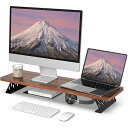 モニター台 卓上 モニタースタンド デスクシェルフ パソコン台 幅80cm 木製 スチール製 pc モニター台 机上台 卓上ラック 机上ラック デスク周り収納 ブラウン&黒G04C1084D(2)