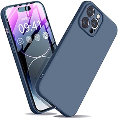 iPhone14pro ケース リキッドシリコン 耐衝撃 レンズ保護 薄型 iPhone 14pro カバー 指紋防止 ソフト ワイヤレス充電対応 おしゃれ ストラップホール付き （ブルー）