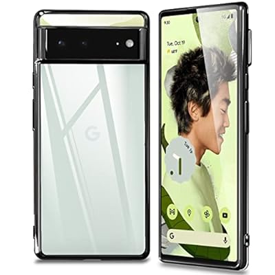 Google Pixel6 ケース クリア 透明 ピクセル6 スマホケース カバー TPU 薄型 軽量 耐衝撃 メッキ加工 ソフトケース 人気 保護カバー(ブラック)