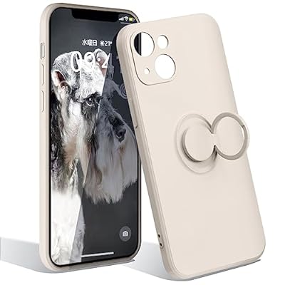 iPhone13 mini ケース リング スマホケース リング付き カバー マット感 液体シリコン 耐衝撃 レンズ保護 ソフト ストラップホール付き アイフォン13mini(ホワイト)