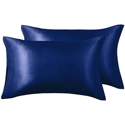 枕カバー 2枚セット サテンの枕カバー 封筒式ピローケース 美肌 美髪 両面シルクタイプ 滑らかな材質 静電気防止 (35*50, 青い)