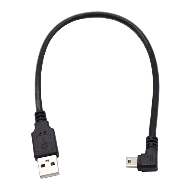 USB 2.0 ミニケーブル【0.25m右L】 USB(A)オス-USB(miniB)オス L型 90°方向変換ケーブル 金メッキ付き 高速480Mbpsのデータ転送同期リード (右L)