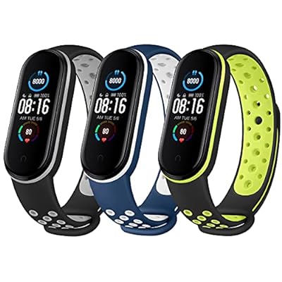 コンパチブル Xiaomi Mi Band 5/Mi Band 6 バンド 換えバンド 通気性 シリコン スポーツバンド 対応 Xiaomi Mi band 5/6 (黒/グレー+紺/白+黒/緑)